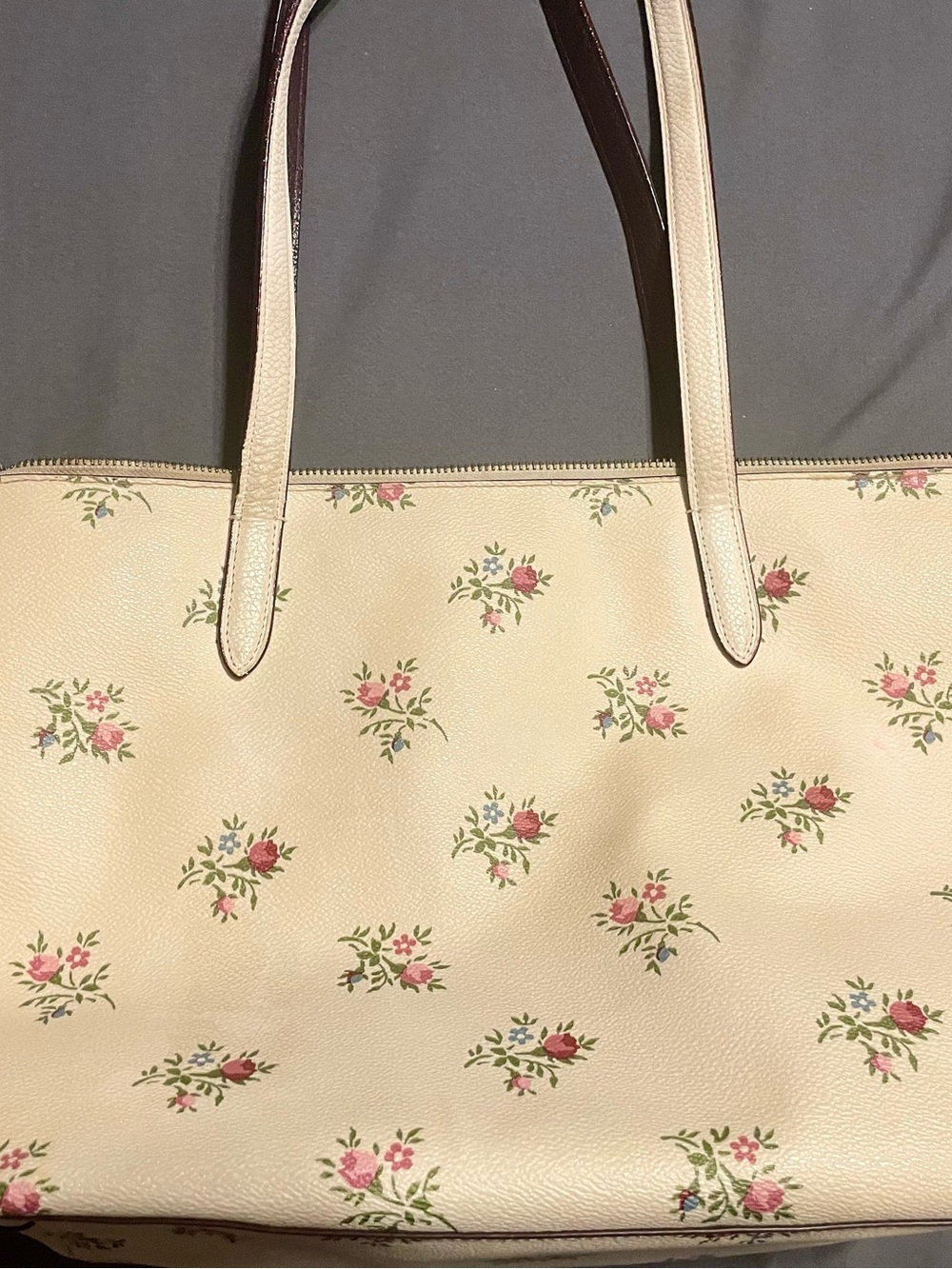 Coach Tote Bag in Cream with Pink Floral Print - Picture 8 of 16